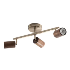 Legno downlight de techo, lineal, 3 luces, marrón / latón, madera