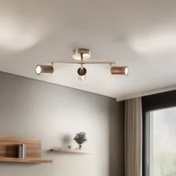 Legno downlight de techo, lineal, 3 luces, marrón / latón, madera