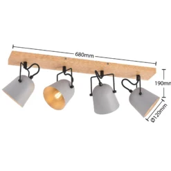 Lindby Adalin plafón, 4 luces, gris