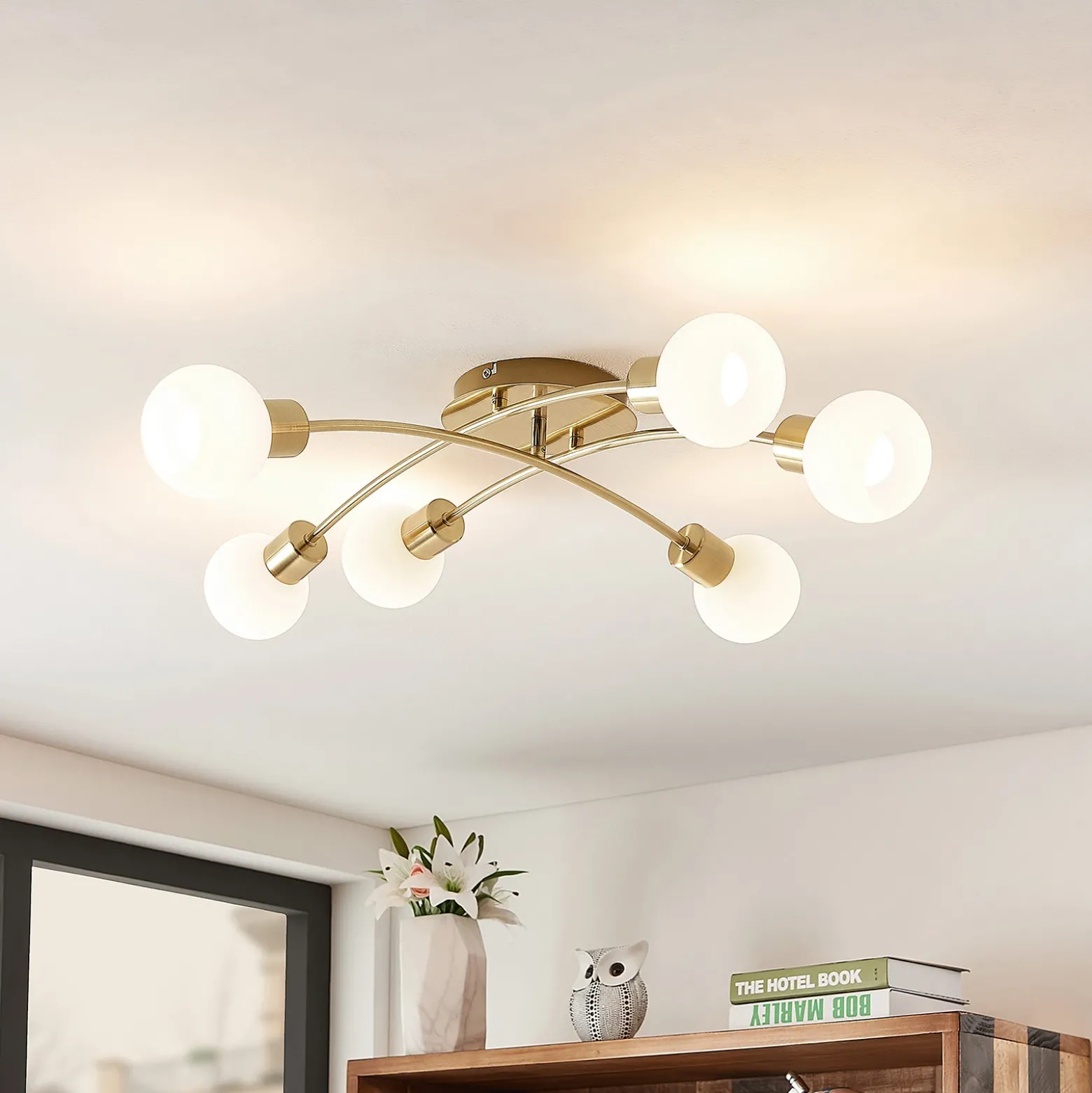 Lindby Agmar plafón, latón, 6 luces