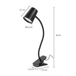 Lindby Ailina Lámpara de mesa LED, base de pinza, negra
