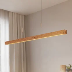 Lindby Alimara lámpara colgante LED, madera, longitud 138 cm