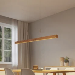 Lindby Alimara lámpara colgante LED, madera, longitud 138 cm