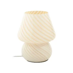 Lindby Andriana lámpara de mesa, amarillo/blanco, cristal, Ø 15 cm
