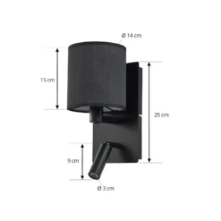 Lindby aplique de pared Aiden, 30 cm, negro, brazo de lectura LED, E14
