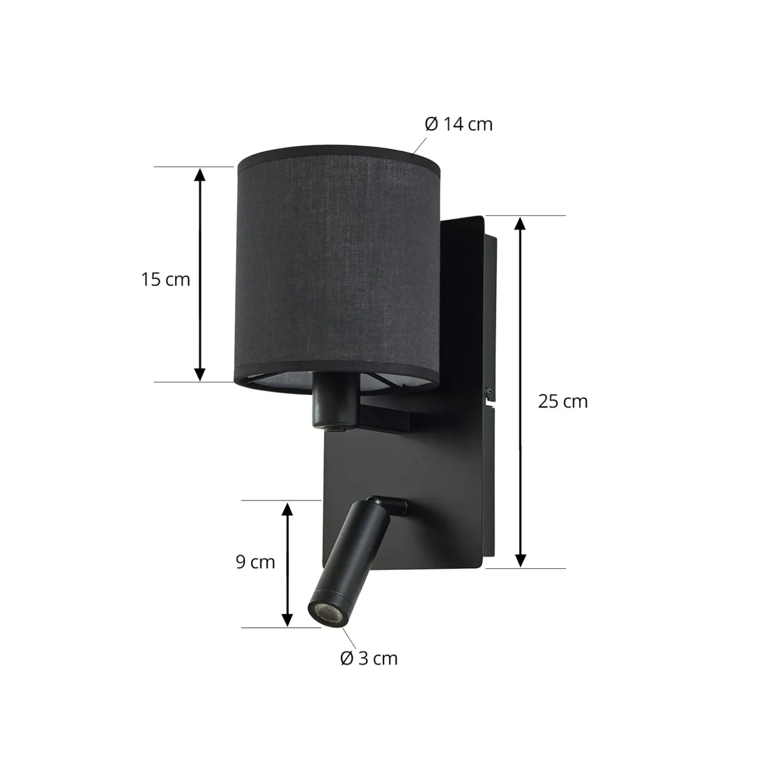 Lindby aplique de pared Aiden, 30 cm, negro, brazo de lectura LED, E14