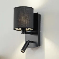 Lindby aplique de pared Aiden, 30 cm, negro, brazo de lectura LED, E14