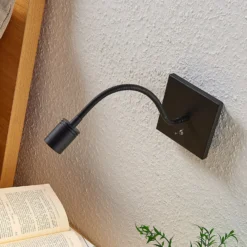 Lindby aplique de pared LED Mayar, 2pcs, negro, lámpara de lectura, 11 cm