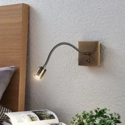 Lindby aplique de pared LED Mayar, latón, metal, lámpara de lectura, 11cm
