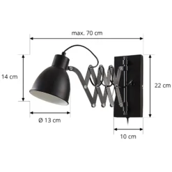 Lindby Aplique de pared Merle, negro, 60 cm, lámpara de lectura, extensible