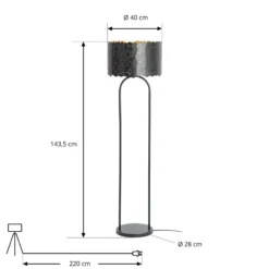 Lindby Aralena lámpara de pie, negro/oro, altura 143,5 cm