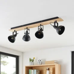 Lindby Aylis lámpara de techo, 4 luces, 82 cm, negro, madera, E14