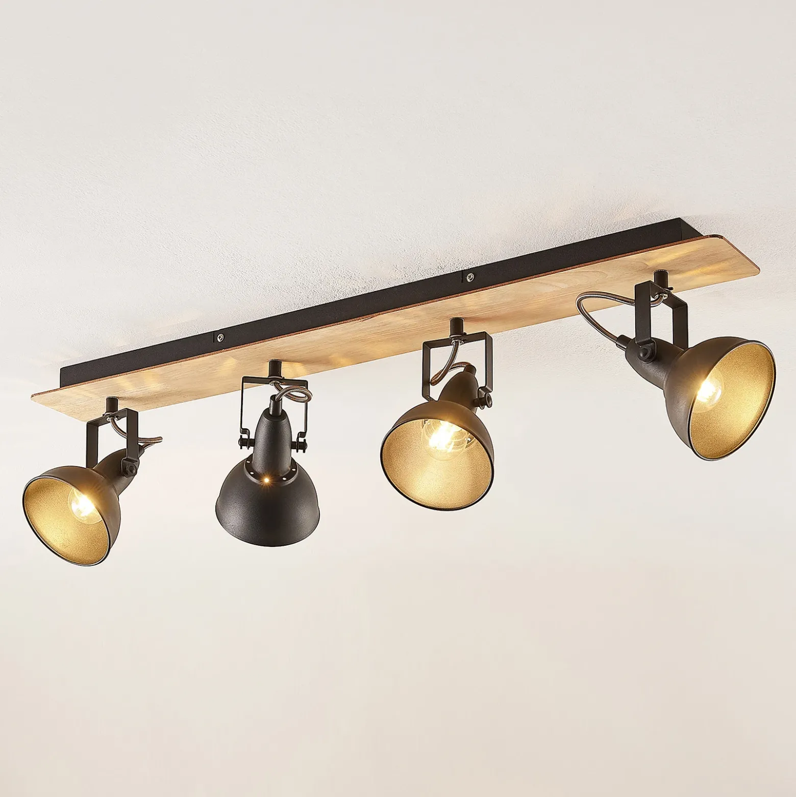 Lindby Aylis lámpara de techo, 4 luces, 82 cm, negro, madera, E14