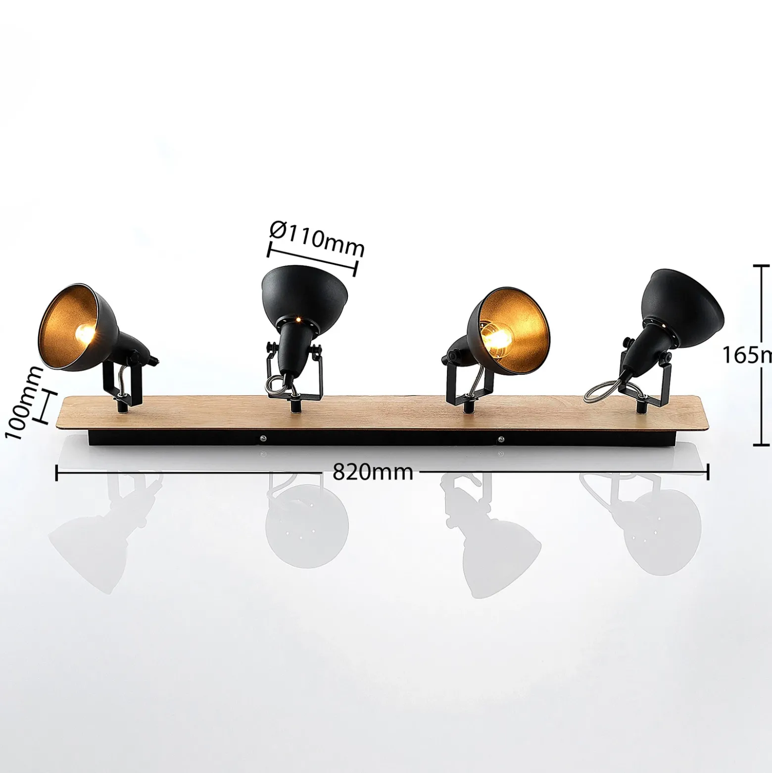 Lindby Aylis lámpara de techo, 4 luces, 82 cm, negro, madera, E14