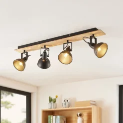 Lindby Aylis lámpara de techo, 4 luces, 82 cm, negro, madera, E14