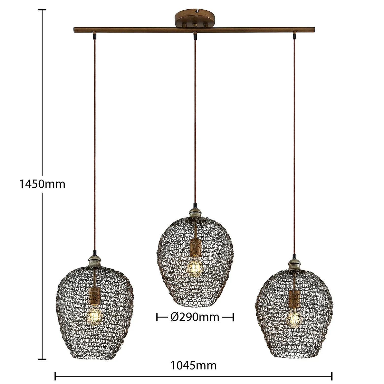 Lindby Benja lámpara colgante, 3 luces, latón
