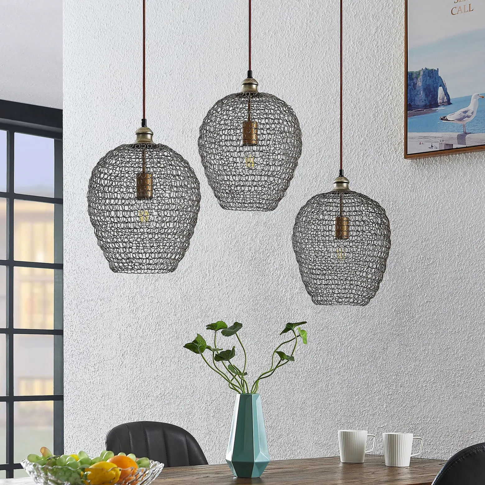 Lindby Benja lámpara colgante, 3 luces, latón