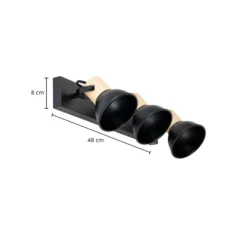 Lindby Bosko foco, negro, 3 luces, alargado