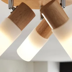 Lindby ceiling spotlight Christoph, 20 cm, 3 luces, madera, rondel