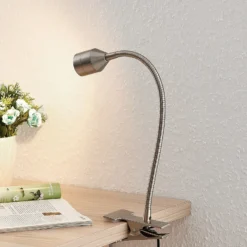 Lindby Djamila lámpara de pinza LED, níquel satinado