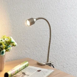 Lindby Djamila lámpara de pinza LED, níquel satinado