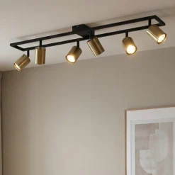 Lindby Downlight Bravius, latón, 6 luces, hierro