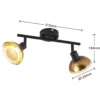 Lindby downlight de techo Erin, negro/oro, 2 luces, cristal