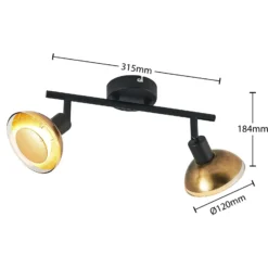 Lindby downlight de techo Erin, negro/oro, 2 luces, cristal