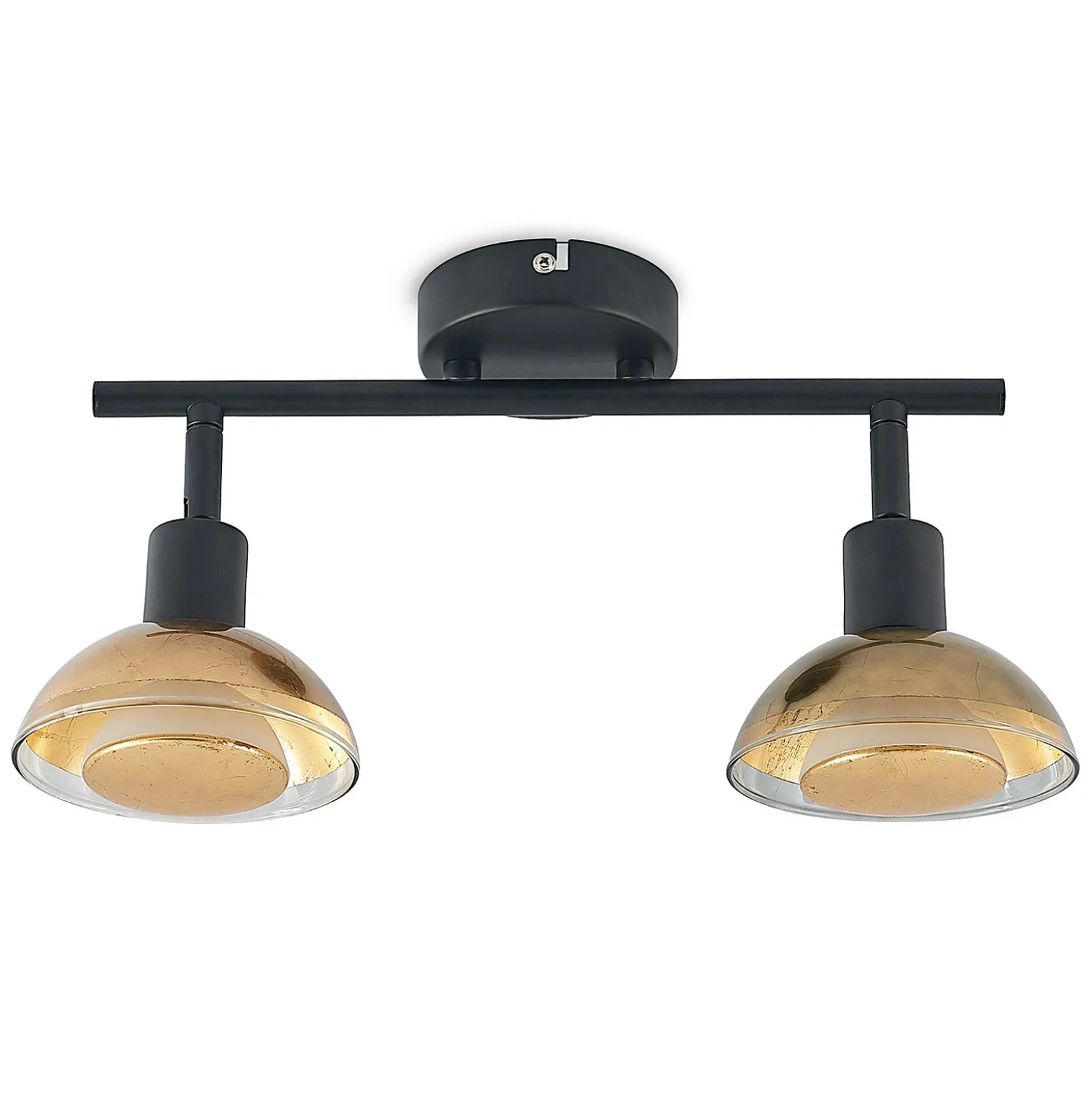 Lindby downlight de techo Erin, negro/oro, 2 luces, cristal