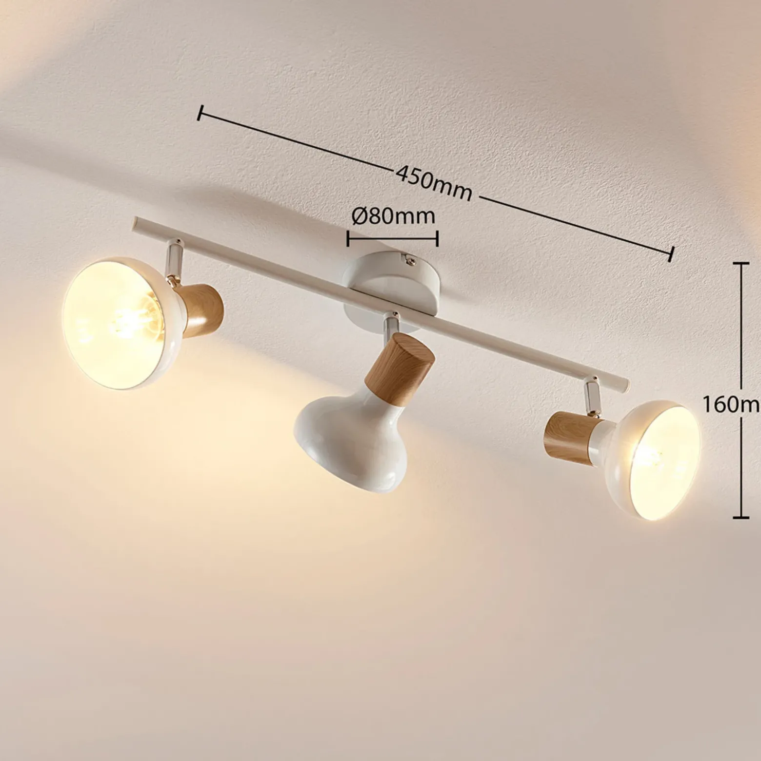 Lindby downlight de techo Fridolin, 50cm, 3 luces, blanco, metal