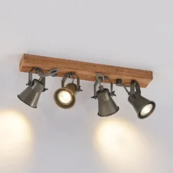 Lindby downlight de techo Grandesa, 35 cm, 4 luces, madera, metal