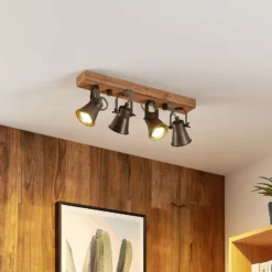 Lindby downlight de techo Grandesa, 35 cm, 4 luces, madera, metal