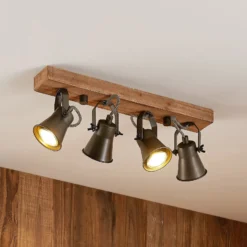 Lindby downlight de techo Grandesa, 35 cm, 4 luces, madera, metal