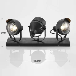 Lindby downlight de techo Henega, 52 cm, negro, 3 luces