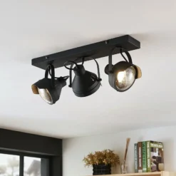 Lindby downlight de techo Henega, 52 cm, negro, 3 luces