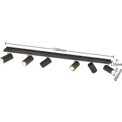 Lindby downlight de techo Joffrey, 116 cm, negro, 6 luces, GU10