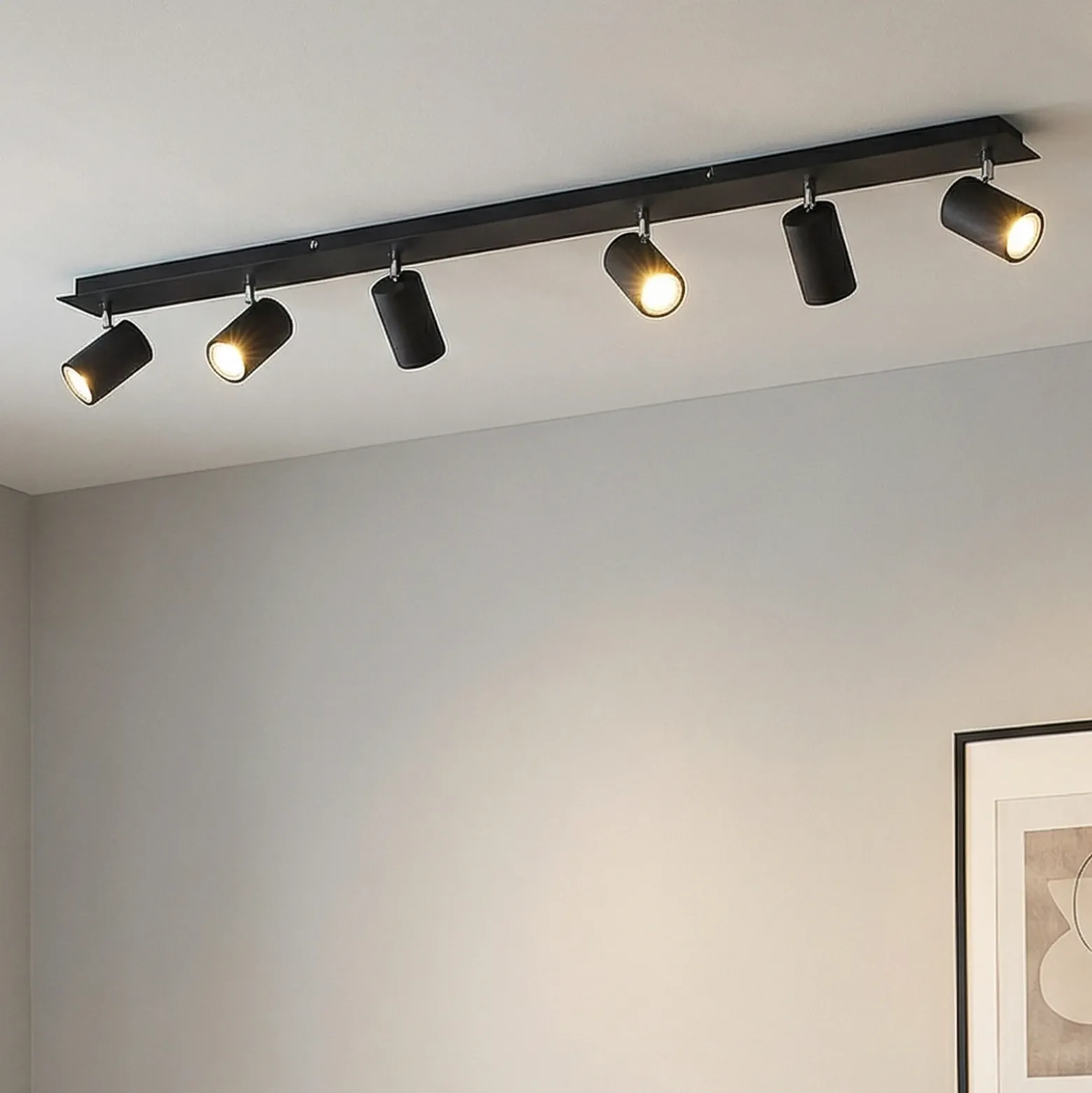 Lindby downlight de techo Joffrey, 116 cm, negro, 6 luces, GU10