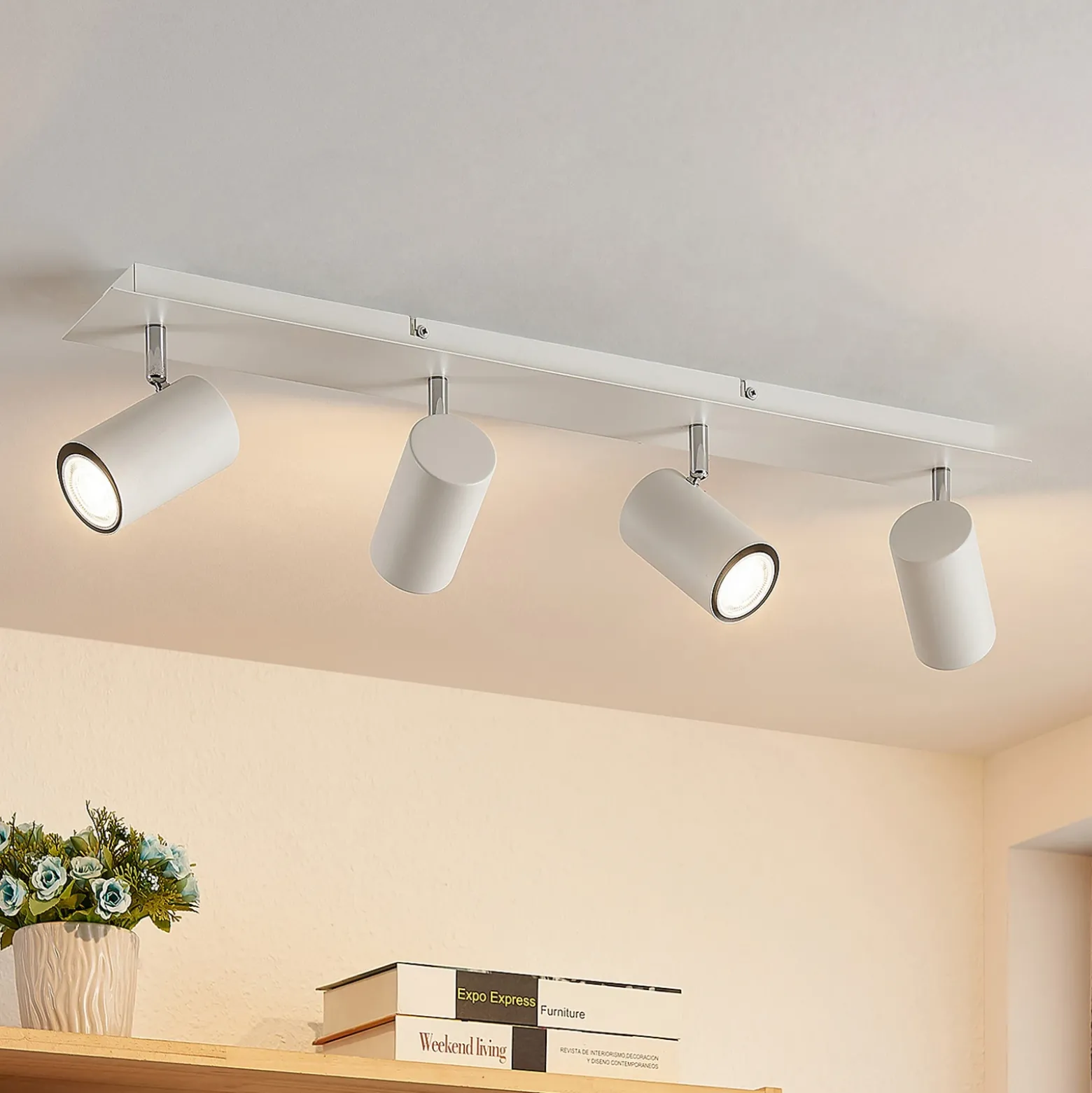 Lindby downlight de techo Joffrey, 70 cm, blanco, 4 luces, GU10