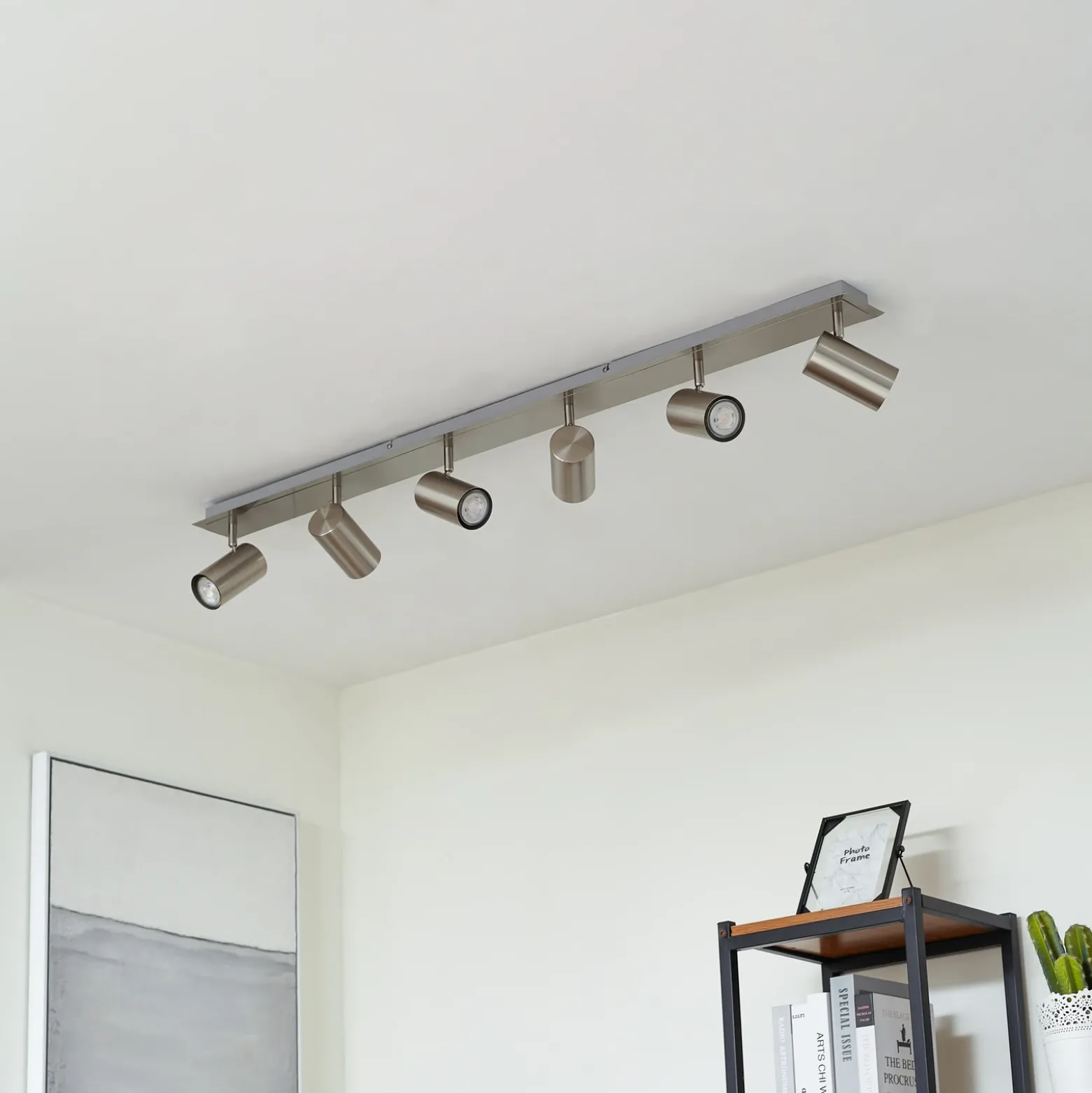 Lindby downlight de techo Joffrey, 116 cm, níquel, 6 luces, GU10