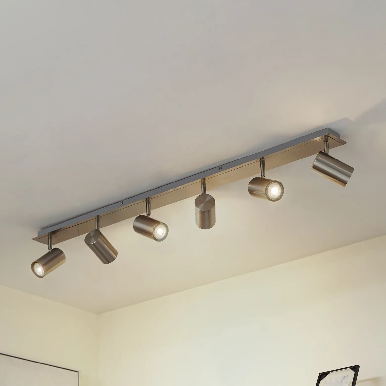 Lindby downlight de techo Joffrey, 116 cm, níquel, 6 luces, GU10