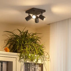 Lindby downlight de techo Jorell, negro, 20 cm, negro, 4 luces.