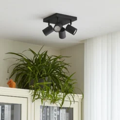 Lindby downlight de techo Jorell, negro, 20 cm, negro, 4 luces.