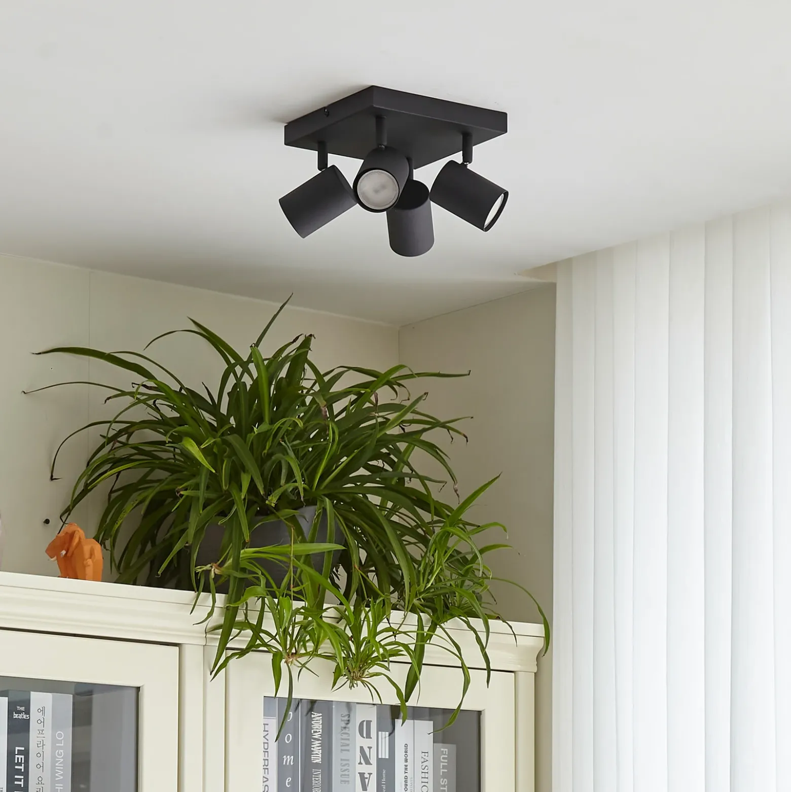 Lindby downlight de techo Jorell, negro, 20 cm, negro, 4 luces.