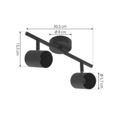 Lindby downlight de techo Jorell, negro, 31 cm, 2 luces, GU10