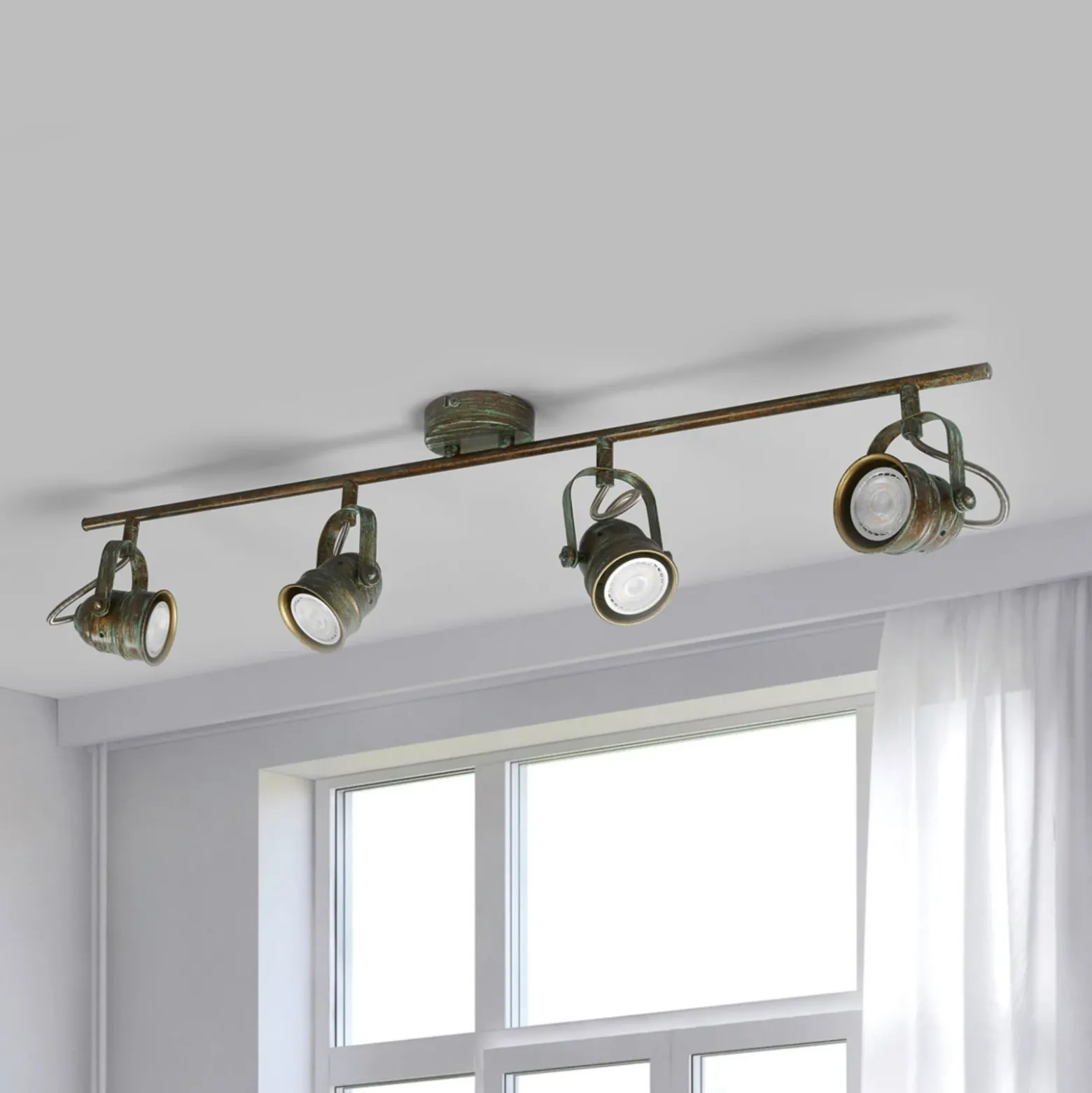 Lindby downlight de techo Leonor, 4 luces, verde, metal, 78 cm