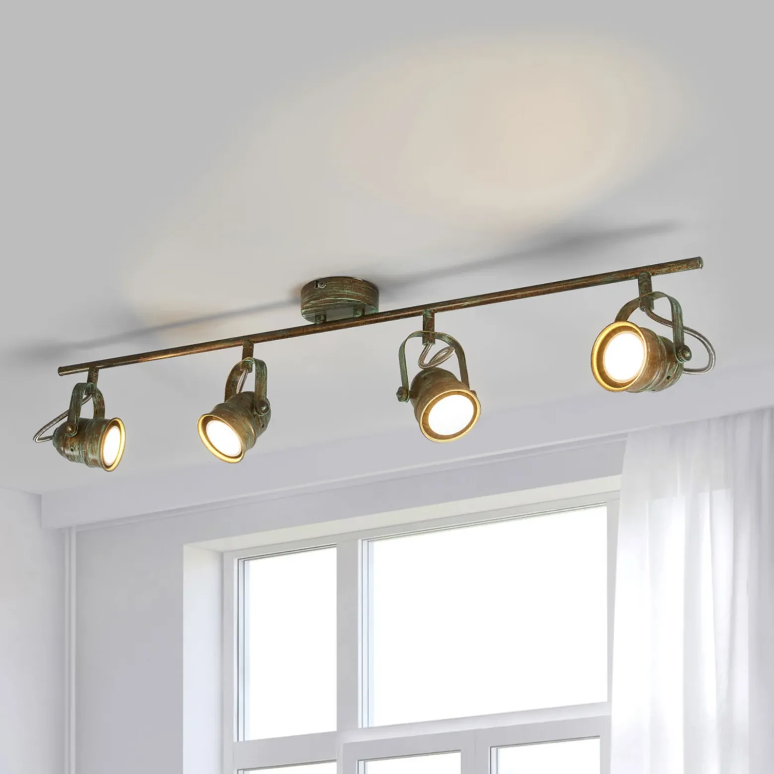 Lindby downlight de techo Leonor, 4 luces, verde, metal, 78 cm