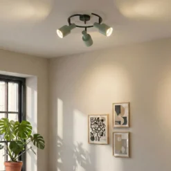 Lindby downlight de techo Ovelia, verde/negro, 3 luces, E27