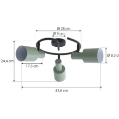 Lindby downlight de techo Ovelia, verde/negro, 3 luces, E27