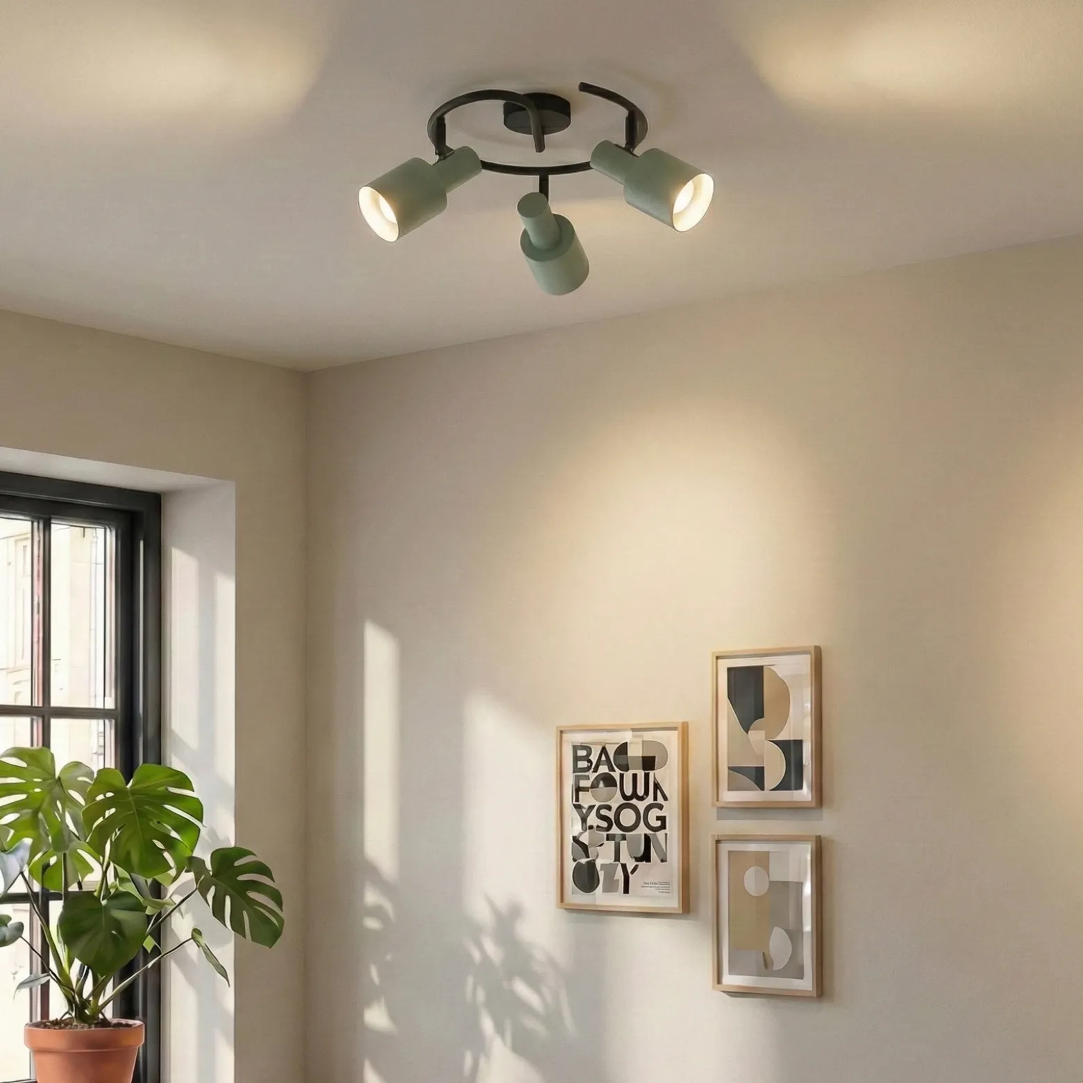 Lindby downlight de techo Ovelia, verde/negro, 3 luces, E27