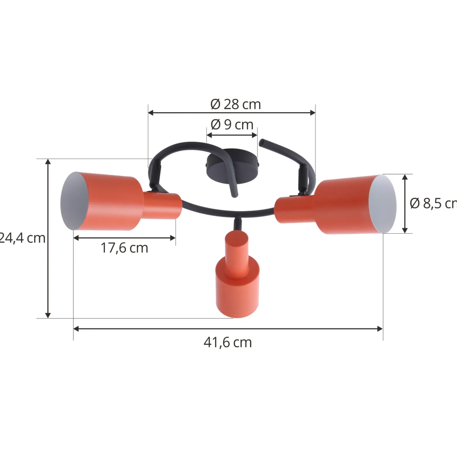 Lindby downlight de techo Ovelia, naranja/negro, 3 luces, E27